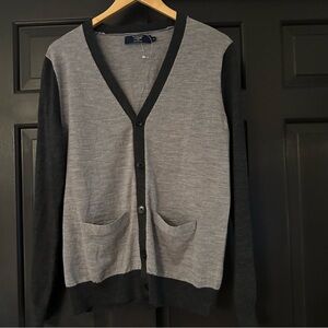 J.Crew Men's Cardigan Sweater Gray Two Tone Knit 100% Merino Wool Long Sleeve(b4